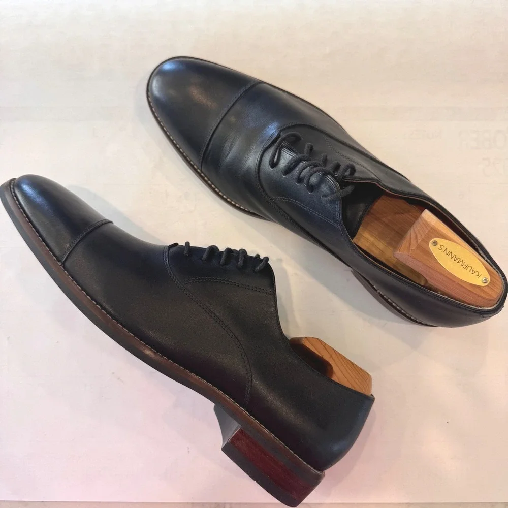 Cole Haan Grand.OS Lenox Hill Men 9.5 M Black Leather Cap Toe Oxford‎ C13082